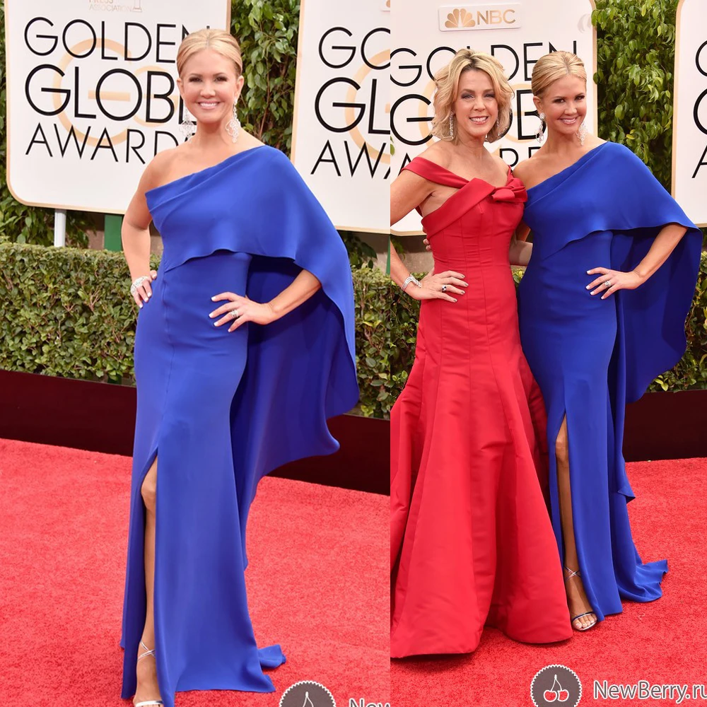 Nancy O'Dell Golden Globe 2015 Celebrity Dresses One Shoulder Mermaid Side Slit Royal Blue Red Carpet Dresses Evening Gowns