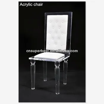 Transparent Acrylic Dining Chair With White Tufted Vinyl Cushion