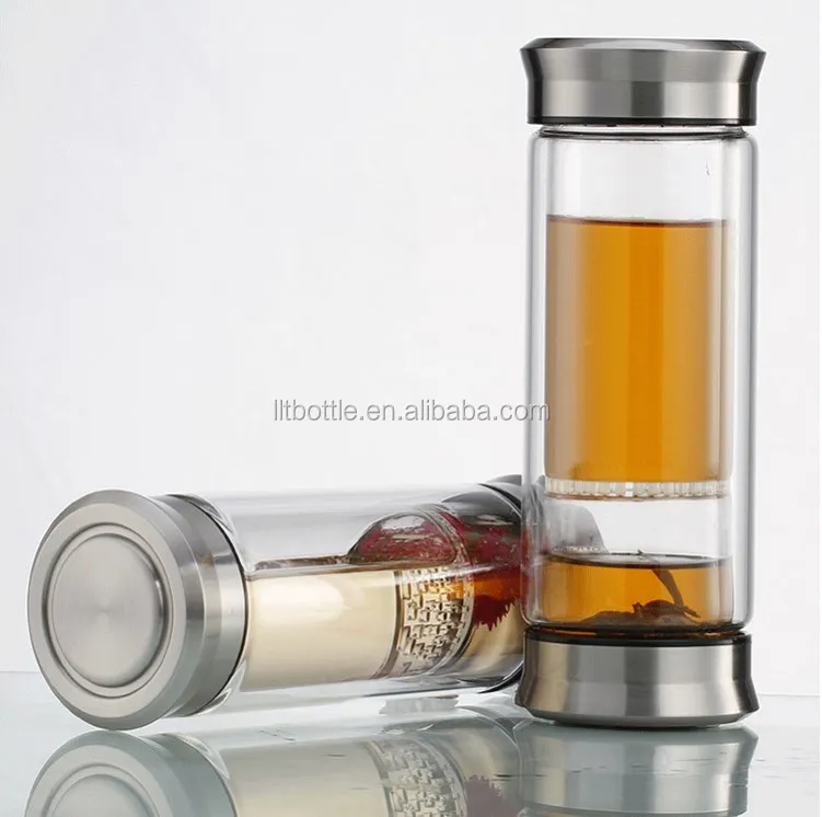 Double Wall Insulated Drink Tea Water Voss Glass Water Bottle With