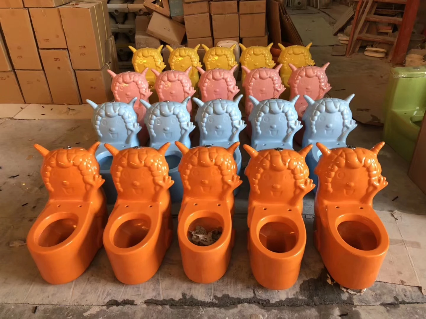 Kindergarten Boy Pee Urinal Ceramic Sheep Pattern Toilet Basin Floor Mounted Colorful Small