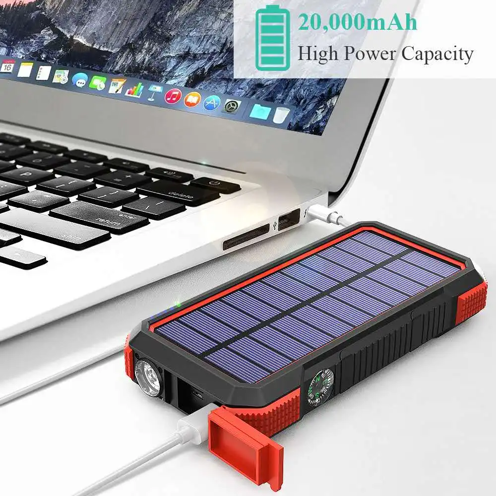 Solar Power Bank Portable 20,000mah Solar Charger 3.0 Fast Chargeing