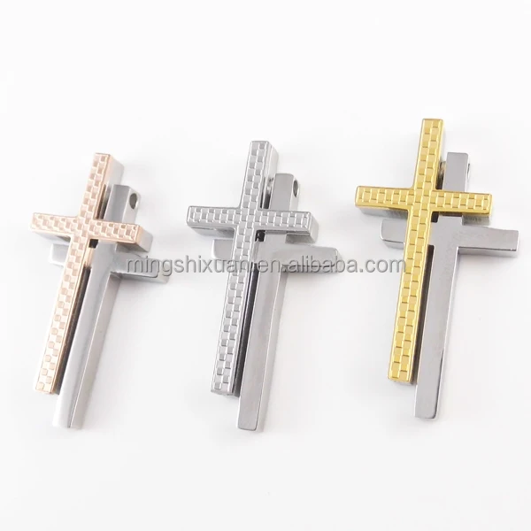 Perhiasan Agama Desain Kustom Ganda Salib Emas Liontin 