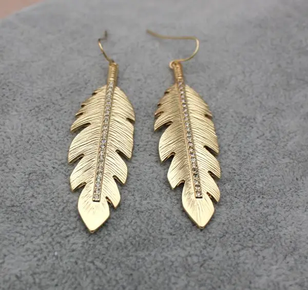 Wholesale Replica Jewelry Women Costume Gold Feather Earring Pendant