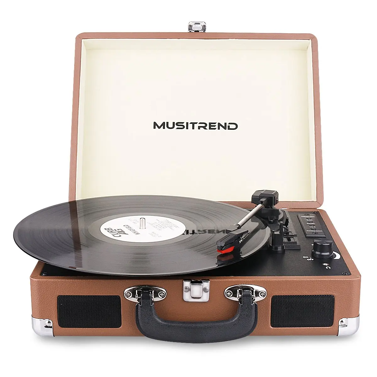 USB//SD Recorder Black Musitrend Bluetooth Vinyl Records Player Portable Suitcase Turntable Built-in Speakers Headphone Jack RCA line Out