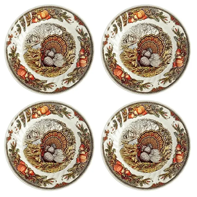 harvest bounty thanksgiving turkey porcelain dinner plates, set