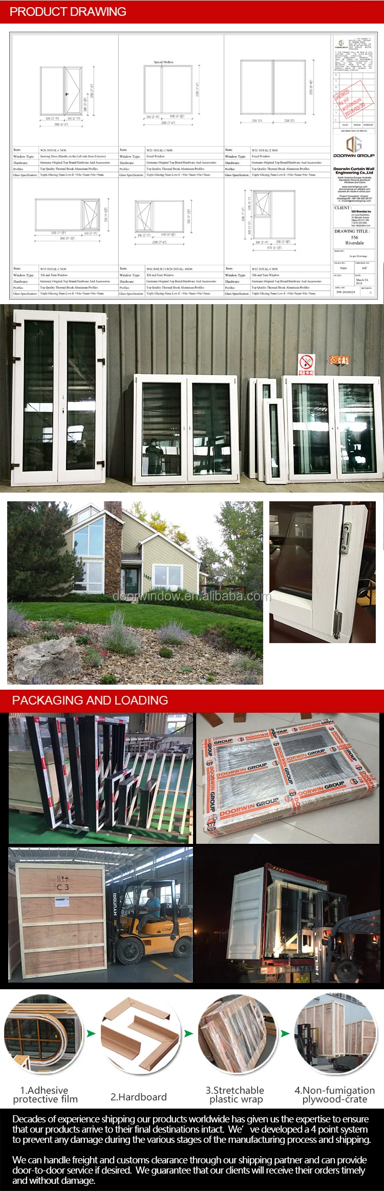 Solid Wood frame Window With Exterior Aluminum Cladding French Window