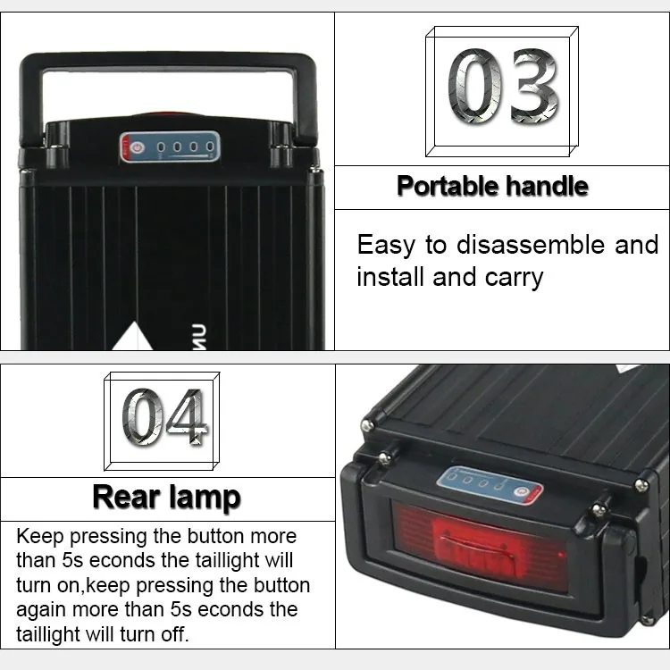 Upp Brand 36v 20ah Rear Rack Electric Bicycle Phylion Battery With 42v