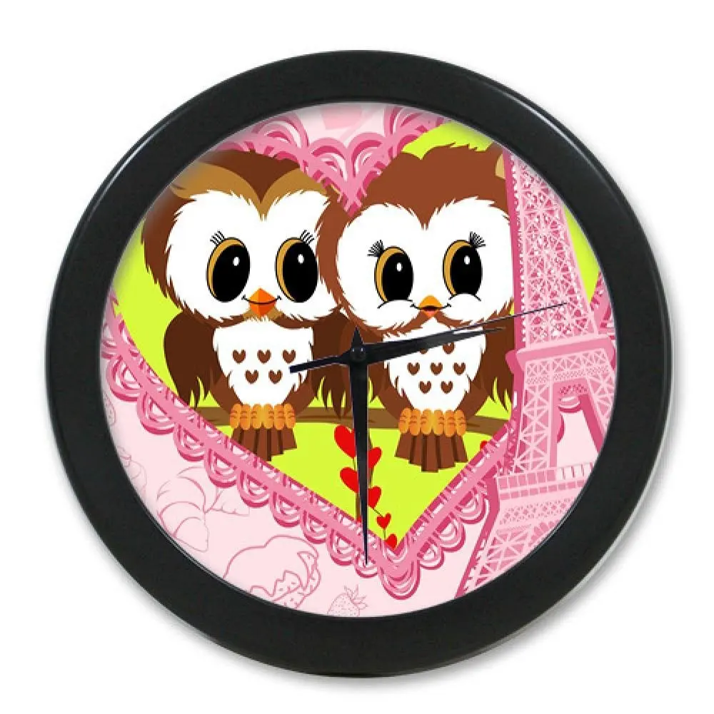 New Style Vintage Wall Clock Customized Cute Cartoon Owl With Eiffel Tower Elegant Wall Clock Modern Design Watch Wall by Wall Clock 4 U