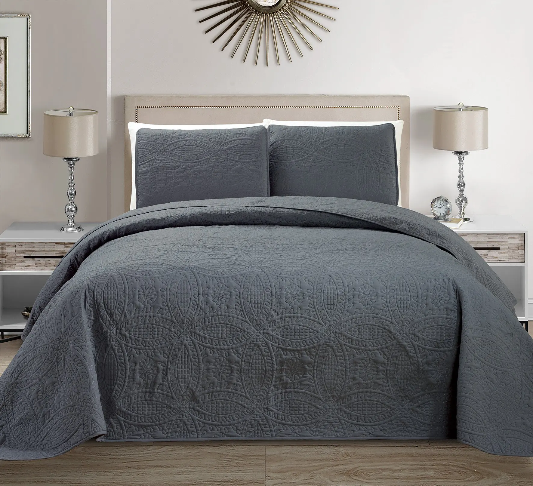King Size 3 pc Solid Embossed bedspread Bed Cover New Over size PURPLE//LAVANDER