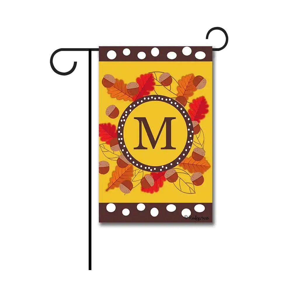 Kafepross Welcome Fall Tree Leaves Monogram M Garden Flag Letter Initial Autumn Leaf Decor Banenr for Outside 12.5"X18" Print Both Sides