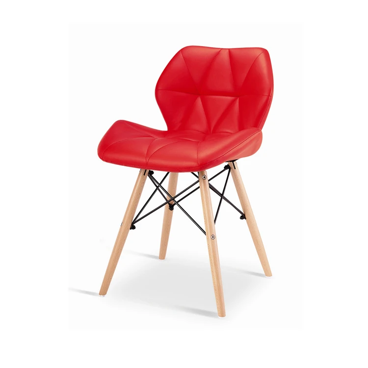 Modern upholstery elegant and stylish PU leather red dining chair with wooden legs