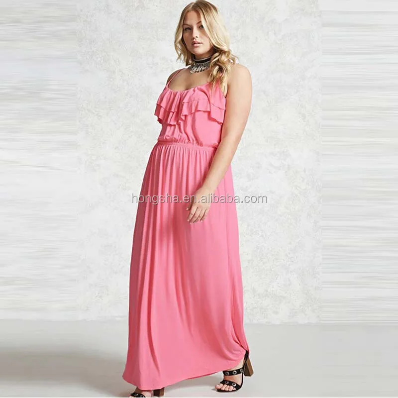 2017 Summer Women Ruffled Maxi Dress Plus Size Cocktail Dress For