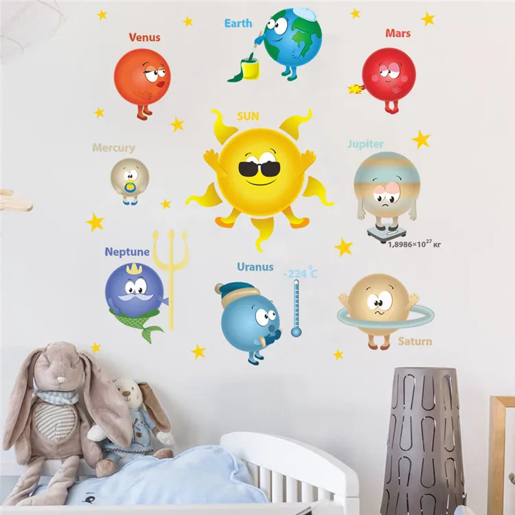 Cartoon Happy Asteroids Solar System Earth Mars Wall Stickers Children S Room Bedroom Living Room Diy Removable Pvc Wall Decal Buy Asteroids Wall