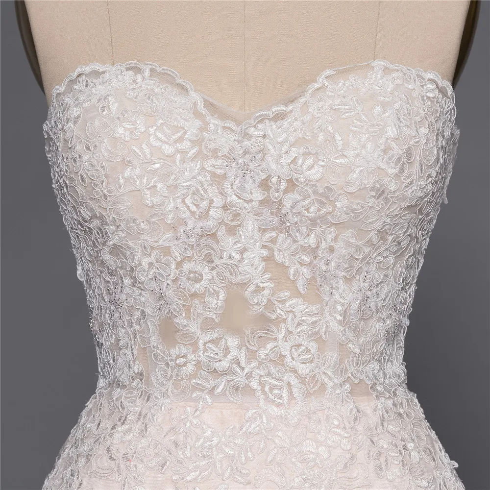 Champagne Mermaid Sweetheart Appliques Lace Wedding Dress