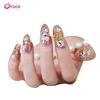AY-0300 gold crown artifical fake nail tips 3d 24 pcs/box pre glued wear removal press on false nail tip