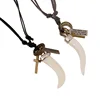 Vintage wolf tooth alloy resin jewelry leather pendant necklace