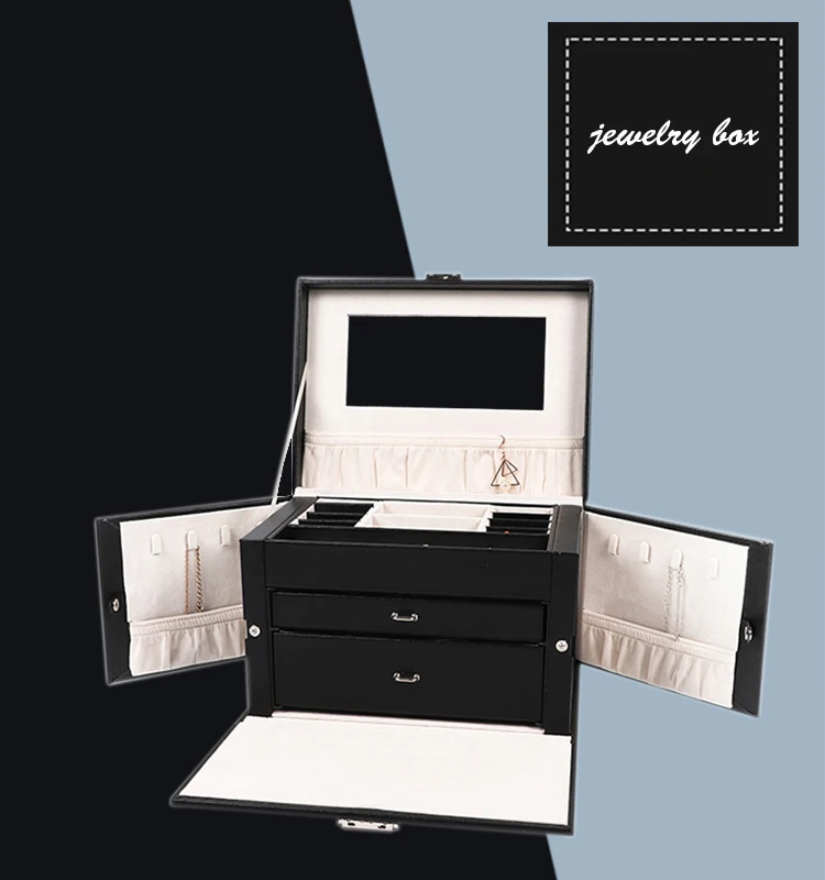 Large Leather Jewelry Box Drawer Slide Gift With Travel Case And Lock