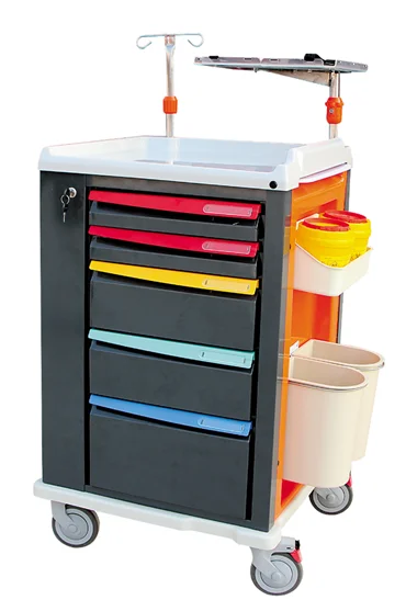 ABS mobile medical crash trolley cart in hospital emergency trolley