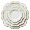 Wholesale Cheap Bulk Ceramic Sawtooth Gold Rim Dinnerware Sets White Porcelain Dinner Plates