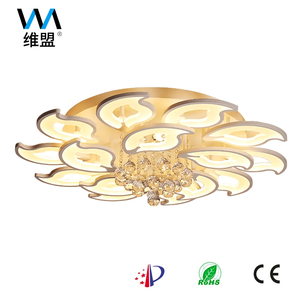 Modern flower LED acrylic crystal ceiling lampchandelier mounted lighting fixture for living room