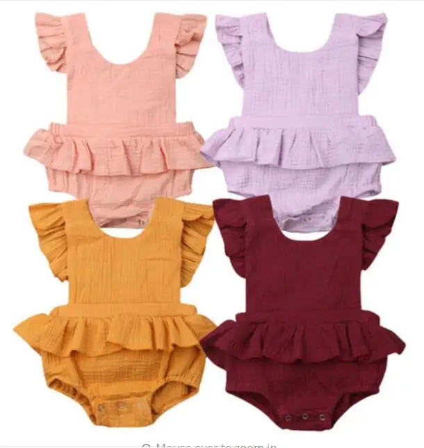 2019 Newest Summer Baby Bodysuits Newborn Infant Clothes Cotton Linen Ruffle Sleeveless Bodysuit Jumpsuit for Baby Girls Onesie