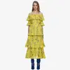 Self Portrait Dress 2018 Women Summer Off Shoulder Yellow Printed Ruffles Maxi Dress Pleated Long Dress Instock Wholesale A2292