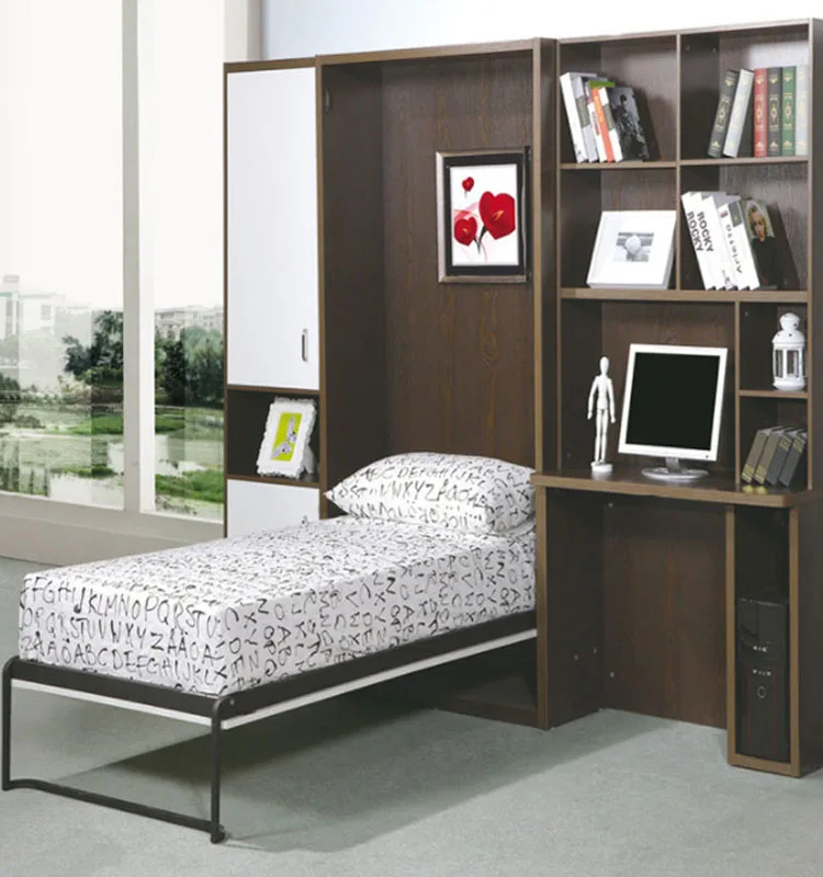 Space Saving Wooden Murphy Bed Vertical Hidden Wall Bed With