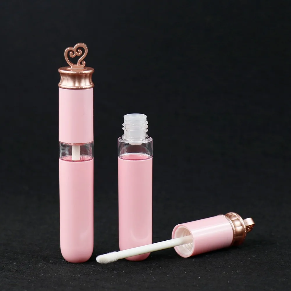 Attractive Cute Pink Round Lip Gloss Tube Container With Crown Cap