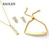 Stainless Steel White Crystal Earring Bracelet Necklace Jewelry Set