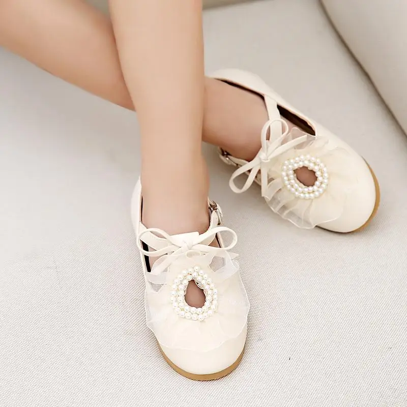 Girls shoes children shoes for pearls lace ladies small shoes flat bottom soft bottom shoes