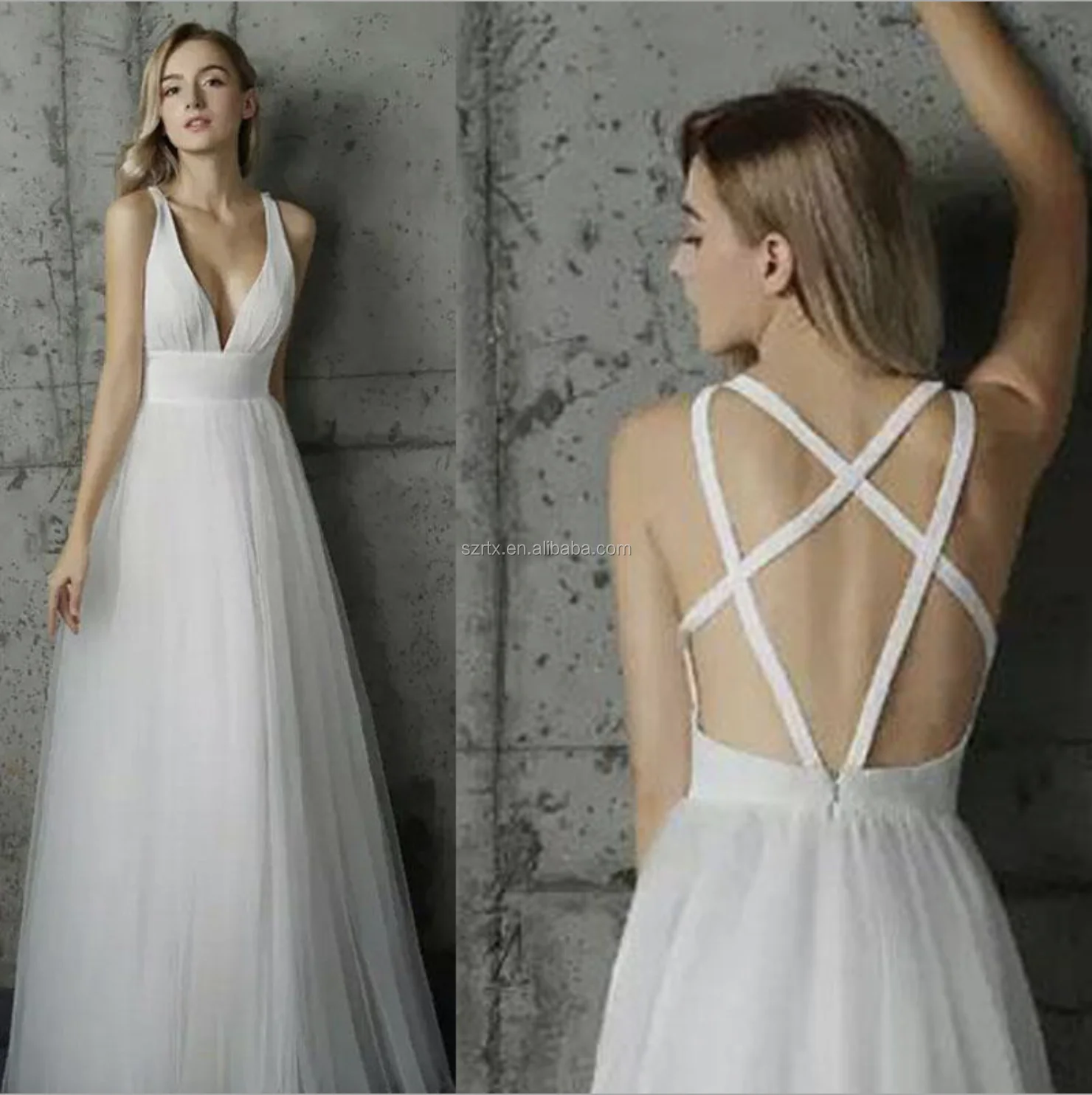 White Chiffon Backless Evening Dress 