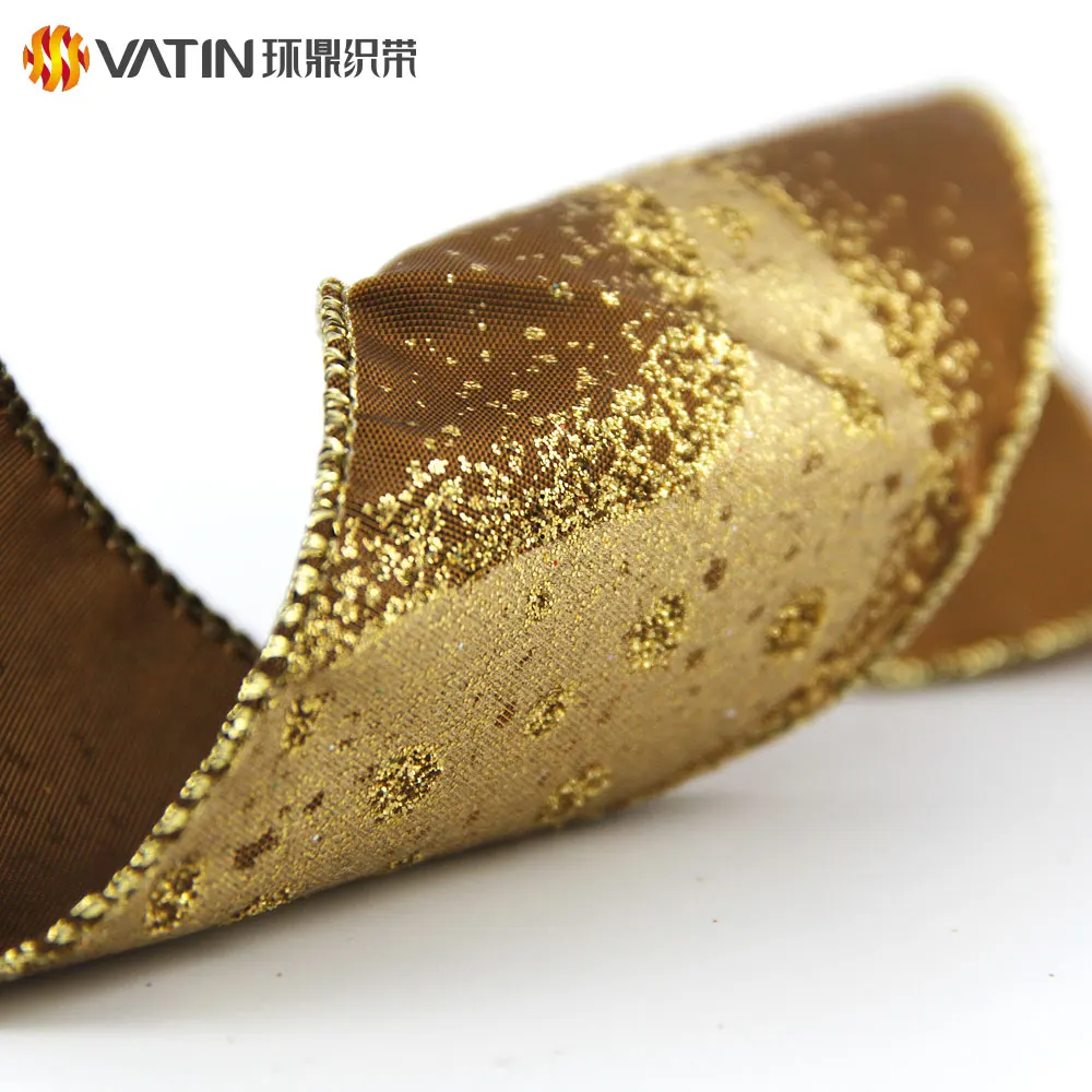 63mm Wide Beautiful Christmas Gift Wrapping Glitter Dazzled Star Pattern Wired Satin Ribbon