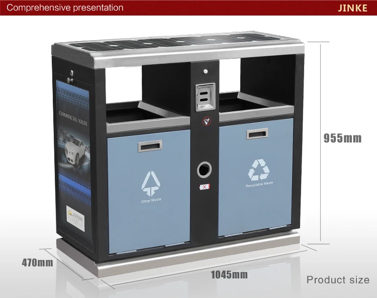 Jinke Led Lighting Box Solar Panel Stainless Steel Novelty Eco Trash