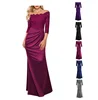 Off Shoulder 3/4 Sleeve Lace Fashion Summer Ladies Party Dresses Sheath Floor Length Black/Purple/Blue Bridesmaid Dresses