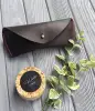 Initials embossed red stitching coffee real leather sunglasses case