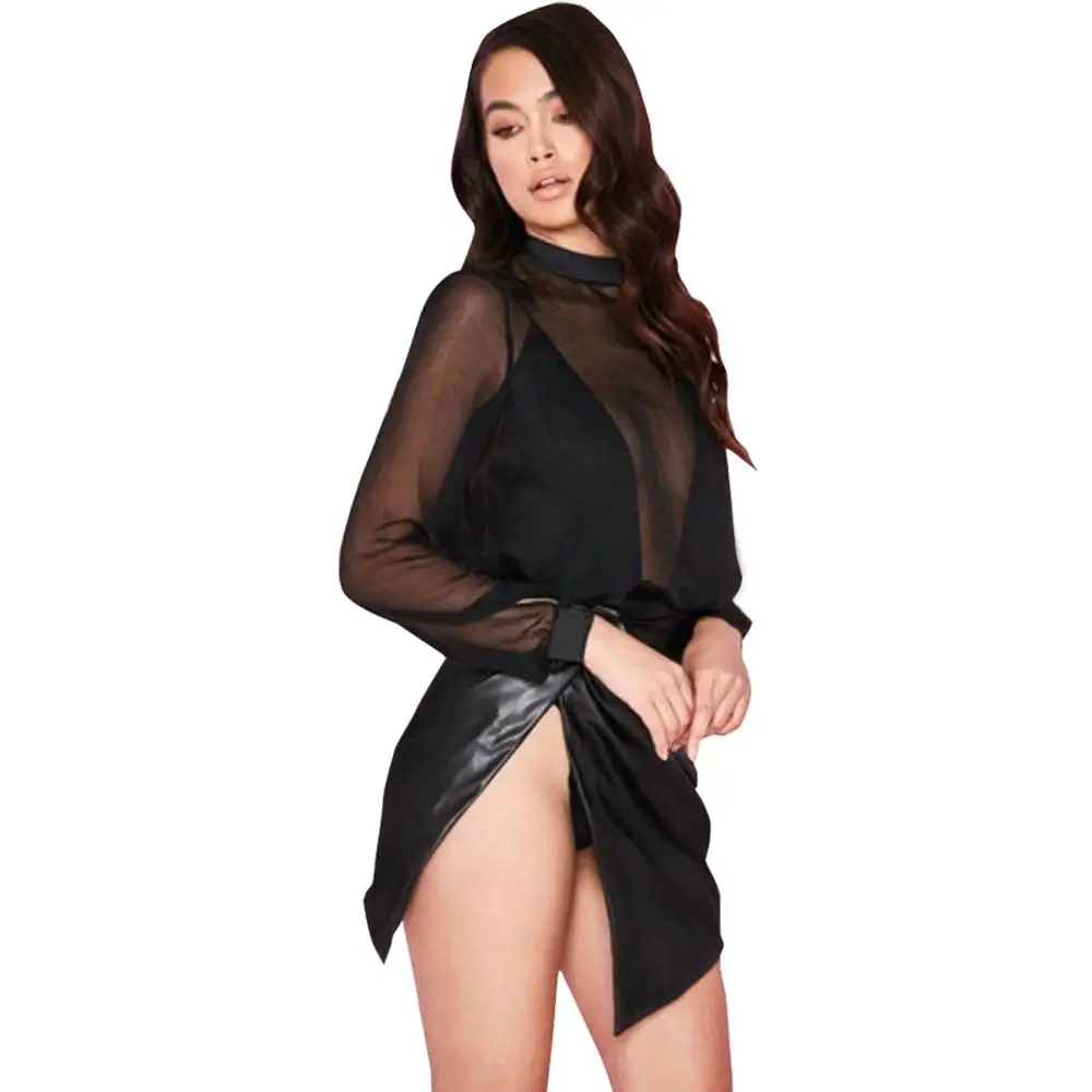 Sexy Girl Mini Skirt Fashion Nightclub Black Wrap Waist High Slit Slim PU Leather Skirts