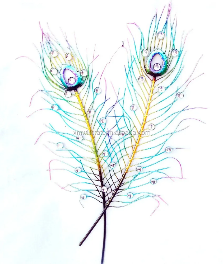 Metal Wall Hanging Artificial Peacock Feather Decoration Buy