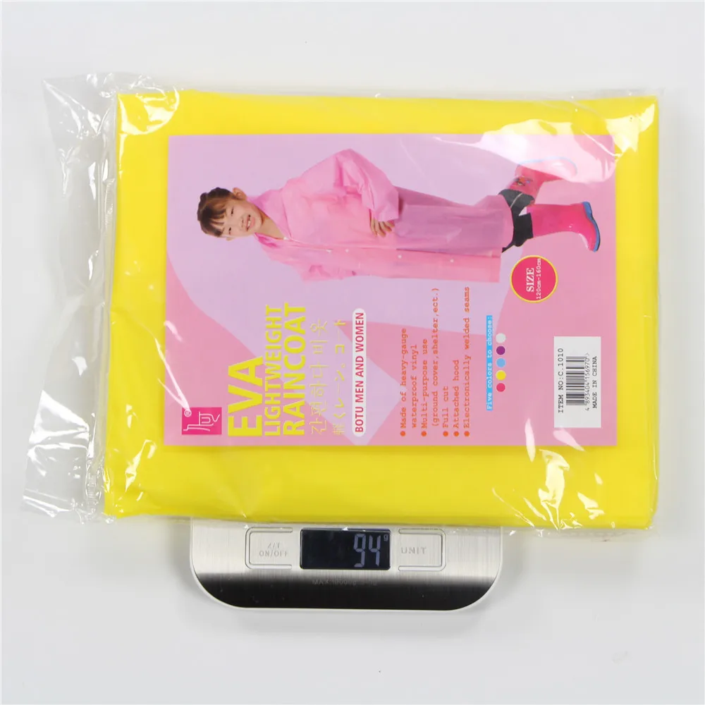 EVA transparent kid clear raincoat with black trim