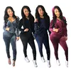 Ready to ship OEM ODM MC2274 Plus Size Fashionable Velvet Velour Women Tracksuit With Beaded Details