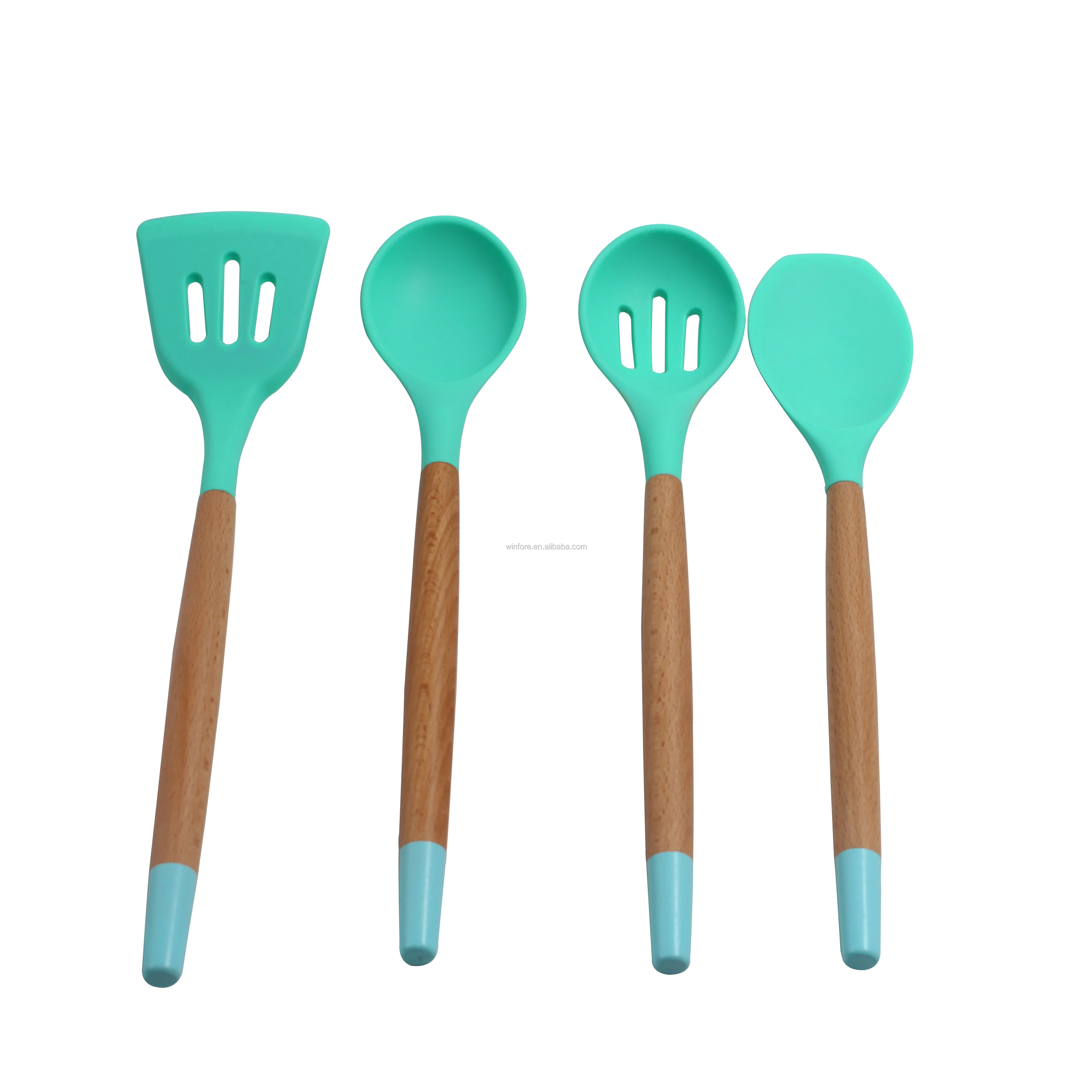 buy 4 件硅胶器具套装,带木柄的硅胶器具套装,带木柄的厨房工具套装