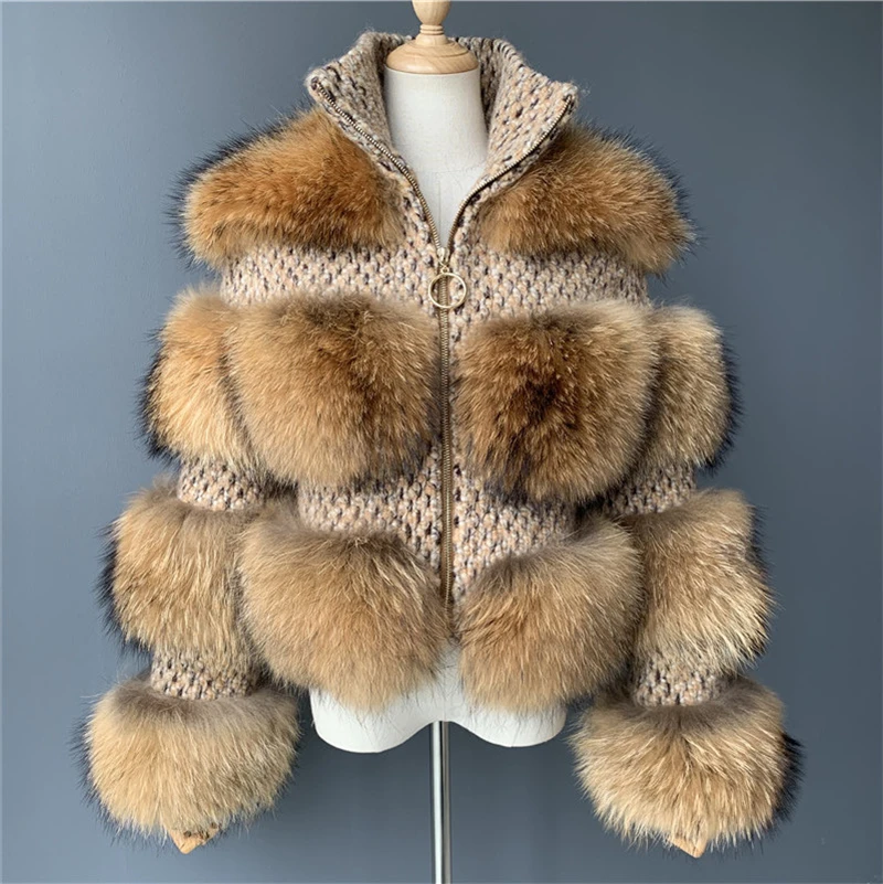 Luxury Fur Coat Racoon Women Lady Fashion Fur Jacket Sexy Winter Warm