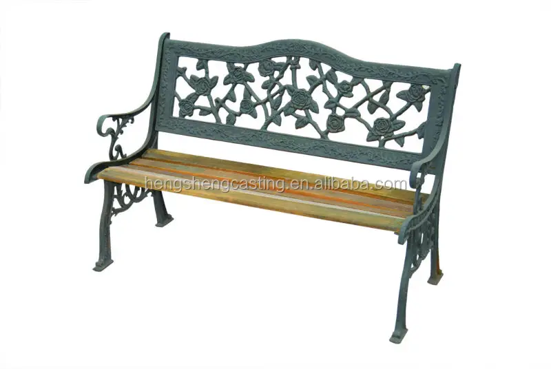 Rose Designed Wood Slats Cast Iron Garden Bench - Buy Cast Iron Bench