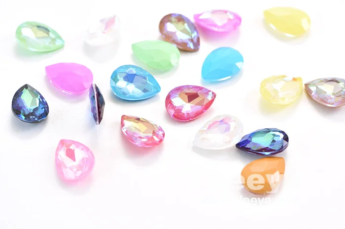 Factory Wholesale High Quality Mocha Shimmer Series Glass Pointed Back Teardrop MK Colors Rhinestones for Nail Art Decoration