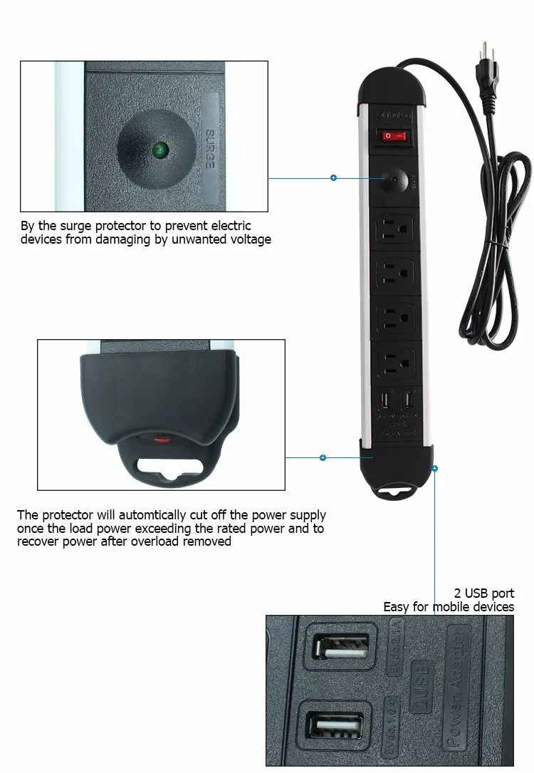 長い延長コードと15アンペアの回路ブレーカーを備えた4コンセント電源ストリップサージプロテクター Buy 電気スイッチソケット 電源タップソケット 電源延長ソケットアメリカスタイル延長コード Product On Alibaba Com