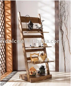 Wooden Ladder Shelf Garden Storage Rack Living Room Furniture Ds-3-m