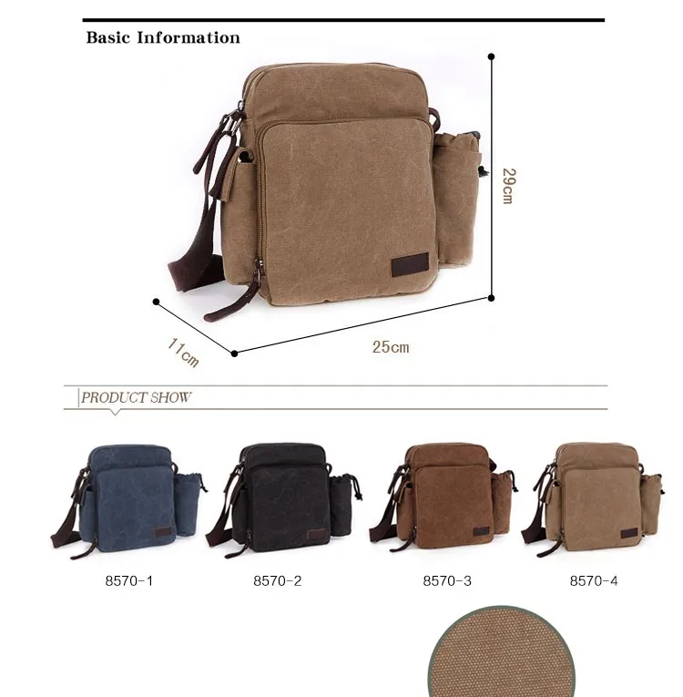 canvas messenger bag with water bottle pocket