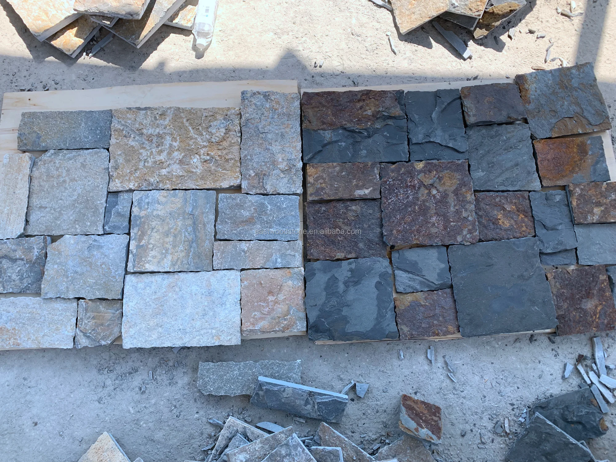 随机蓝色石英岩板岩条形瓷砖,用于墙壁,地板