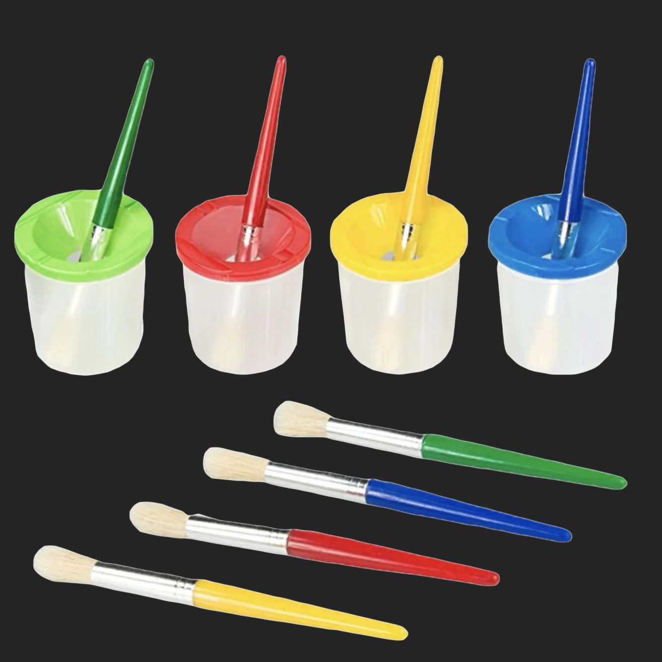 4 Pieces Spill Proof Paint Cups With 4 Chunky Brushes Kit Buy Spill