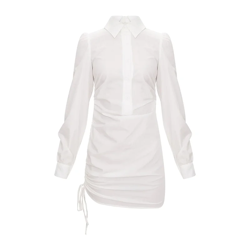 2019 New Fashion White Ruched Side Fitted Shirt Dress Women - Buy ...