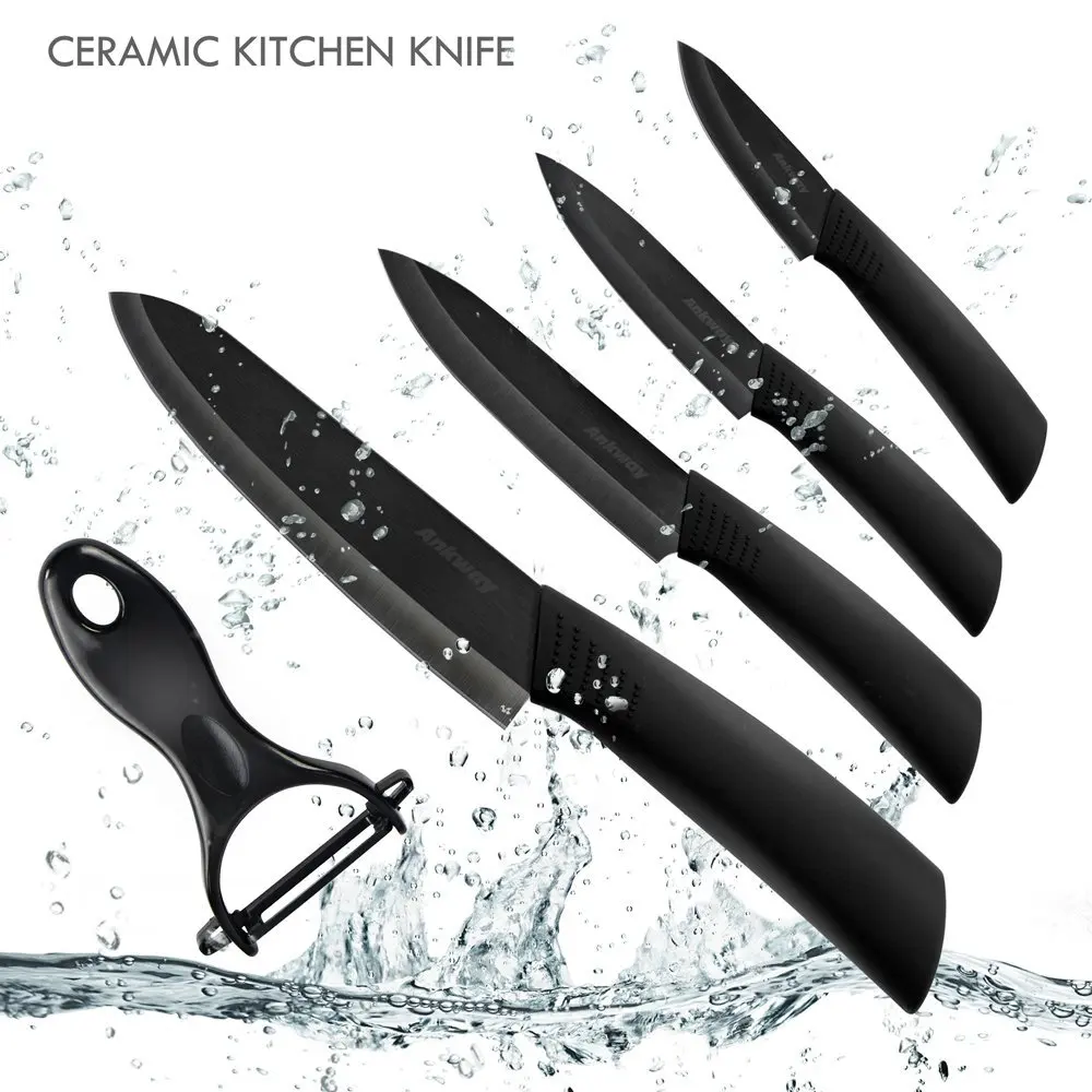 Ankway Ceramic Knife Set (Gift Box), 5 Pieces Kitchen Knives with Covers Durable Rust Proof Lightweight Ceramic Knife Set with Sheaths (4 Knife Blades, 4 Sheaths and 1 Fruit Peeler) by Life